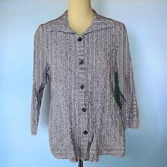 開襟ストライプブラウス　後ろリボン付き　７分袖　М～Lサイズの画像