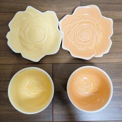 【美品】薔薇柄黄色＆オレンジのカップ＆ソーサー2個セットの画像