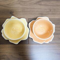 【美品】薔薇柄黄色＆オレンジのカップ＆ソーサー2個セットの画像