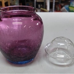 ● 北一硝子 ポプリポット クラック加工 しばれ硝子 パープル/ブルー  美品 ③の画像
