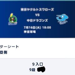 7/15,16日 神宮球場 ヤクルトVS中日戦 一緒に連番できる方募集 最前列 - スポーツ