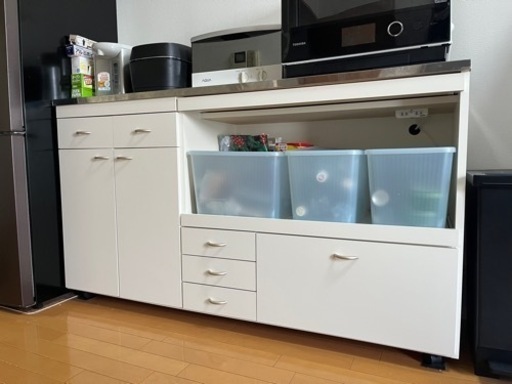 ベルメゾン キッチンカウンター ステンレス天板 キッチンボードキッチンワゴン キッチンラック コンセント付 作業台 食器棚 ロータイプ