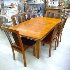 伸長ダイニングテーブル7点セット　アシュレイ　リユース品　④　値下げしました！　なんでもSaturday対象商品！