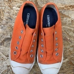 C(6316) CONVERSE コンバース JACK PURCELL ジャックパーセル 19cm オレンジ 紐なし 中古品の画像