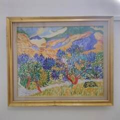 ?引取限定岐阜店?絵画 木と山 フレーム付 展示品現状販売（キズ）