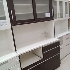★ジモティ割あり★ NITORI 食器棚 ホワイト×ブラウン W120×D51×H200 クリーニング済み TC3035