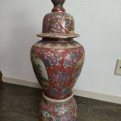 古美術 金彩色絵 壺 特大花瓶 花鳥 宮廷人物図 陶磁器 置物　骨董の画像
