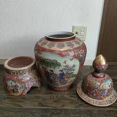 古美術 金彩色絵 壺 特大花瓶 花鳥 宮廷人物図 陶磁器 置物　骨董の画像