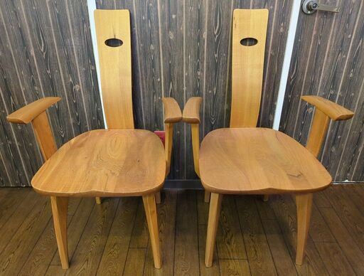 7-36 シラカワ 飛騨の匠工房シリーズ ダイニングチェア ヒジ付き2脚セット【引取限定・現状渡し】カグマニア