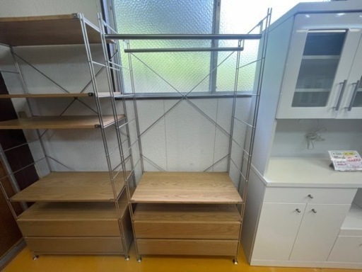 【リサイクルサービス八光】幅86㎝　無印良品　ステンレスユニットシェルフ　引き出し・ハンガーポール付き