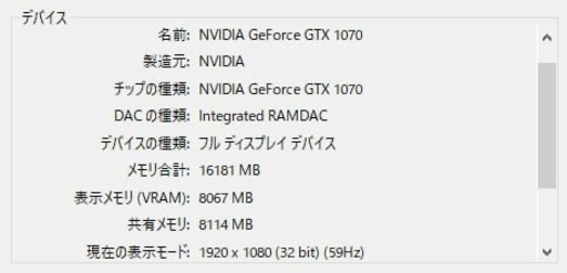 グラボ GTX1070 VRAM8GB