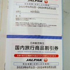 JAL　航空券　株主割引券　旅行商品割引券　株主優待の画像