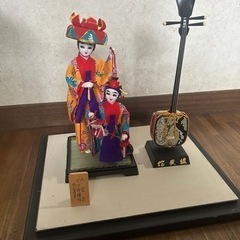 沖縄 琉球人形 四ツ竹踊り 木貫花 三線 蛇皮線 桂人形の画像