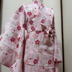 【新品未使用】こども 浴衣120 130 ピンク 花 いちご　の画像