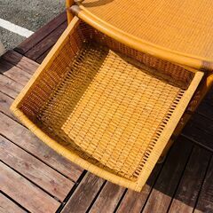 レトロ ヴィンテージ 3段ラタンラック 籐家具 ディスプレイ 引き出し付きの画像