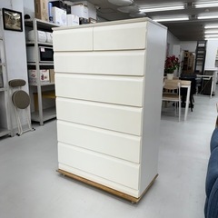 【美品‼️】大川家具 株式会社サン 90cm幅6段ハイチェスト タンス 衣類収納家具 鏡面仕上げホワイト♪