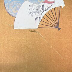【東7/6】≪zyt1485ジ≫ 印刷大型絵画 幅230cm 高さ160cm 舞踊図屏風柄 浮世絵/扇/和風/壁面/ディスプレイ/店舗 現状品 60421-04の画像