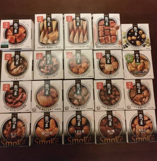 缶つまシリーズ20個、おい缶シリーズ6個、桃屋の塩辛瓶