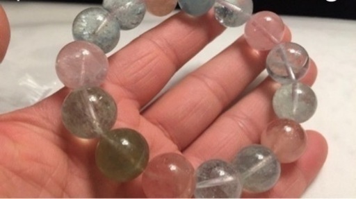 【お買い得品】ミックスベリル（天然石）  14mm   腕周り約17cm   ブレスレット