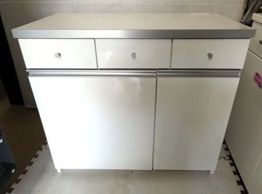 キッチンカウンター ダストボックス付き 引出収納 作業台 キッチンラック ゴミ箱 分別 ダストカウンター レンジ台☆店頭お引き取り歓迎【自社配送は札幌市内限定】