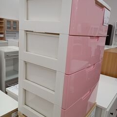 ★ジモティ割あり★  プラチェスト ピンク×ホワイト H81×D40×W55 クリーニング済み MT1353の画像