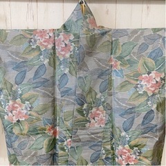 ⑥【新品未使用】着物  花柄 総花柄 くすみ ブルー 正絹 着物 レディースの画像