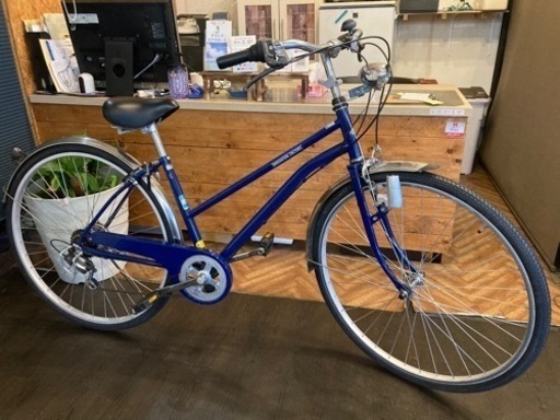 【前後タイヤ・チューブ新品！】 LEDダイナモ　6段変速　27インチ自転車　ブルー