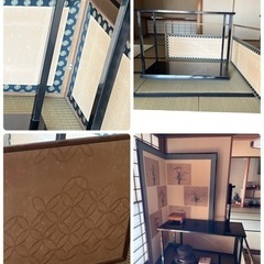 茶道棚　茶道衝立　書写飾り　アイヌ木彫人形　セットの画像