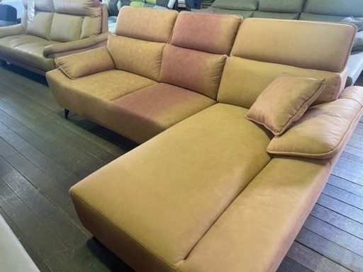 カウチソファー新品！ファブリックレザー