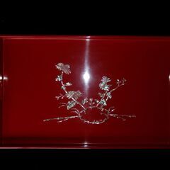 お盆（木製・漆器・螺鈿細工、未使用保管品）の画像