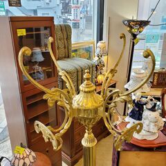 アンティーク家具 真鍮製 オニキス コートハンガー ポールスタンド 帽子掛け ポールハンガー ゴールド 3本脚 検) ロイズ アンティークス■幅48cm×奥行48cm×高さ175㎝■近隣配送無料 買取帝国 朝霞店の画像