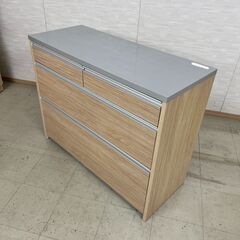 未使用訳あり　ハイグロス天板　キッチンストッカー　レンジボード　ナチュラル　引出　キッチン収納　幅110　コンセント付き　キャスター