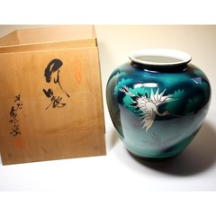 九谷焼　花瓶　22cm　木箱入り　色絵