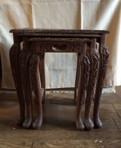 アンティーク　木製ネストテーブル　入れ子式　ヴィンテージ