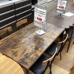 KE-60【新入荷　リサイクル品】ニトリ　ステイン120 ダイニング5点セット　ブラウン