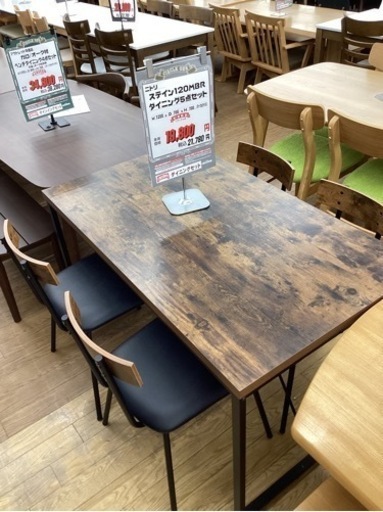 KE-60【新入荷　リサイクル品】ニトリ　ステイン120 ダイニング5点セット　ブラウン