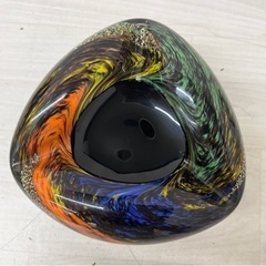 【中古品】ガラス 灰皿 カメイガラス 昭和レトロ 喫煙グッズ オブジェ インテリア 生活雑貨 金箔マーブル模様　の画像