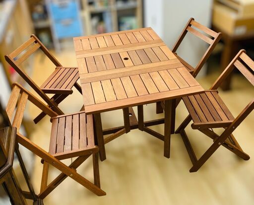 【REGASTOCK 川崎店】ガーデン テーブル セット 折りたたみ 5点セット 山善 YAMAZEN ガーデンマスター