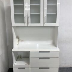 ニトリ/NITORI キッチンボード ダリア 幅100 レンジボード カップボード ベアリングレール ホワイト 食器棚 中古家具 店頭引取歓迎 R8387