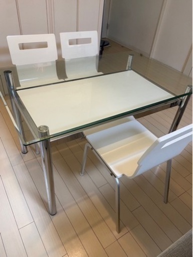 ダイニングテーブル 収納付き イスx3