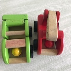 知育玩具　木のおもちゃ　消防車 ゴミ収集車 ミニカーの画像