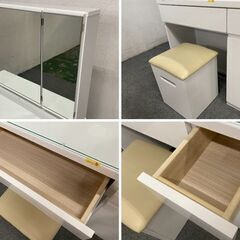 NITORI/ニトリ ドレッサー 三面鏡 フォウ WH ホワイト スツール付 中古家具 店頭引取歓迎 R8410の画像