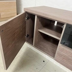 未使用　美品　幅150　TV台　テレビボード　大理石調　グレージュ　韓国インテリア　新生活　強化ガラス　ローボード　キャビネットの画像