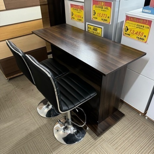 【超美品‼️】ニトリ 120cm幅バーカウンターセット キッチンカウンター 収納家具 カウンターチェア 木目調ダークブラウン♪