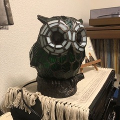フクロウ　ステンドグラスランプの画像