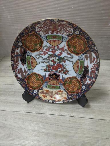 有田焼 伊万里 静山作 金彩花模様 鳳凰 龍 大皿 飾り絵皿