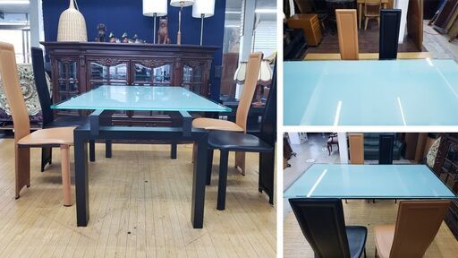 f3美品カリガリス　リメイクダイニングテーブル＆大塚家具　ハイバックチェアセット