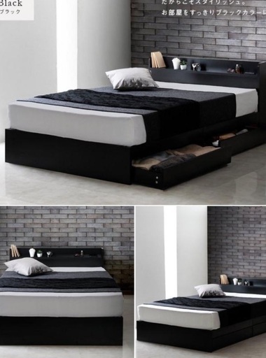 未使用セミダブルベッドフレーム引出し付き ブラック