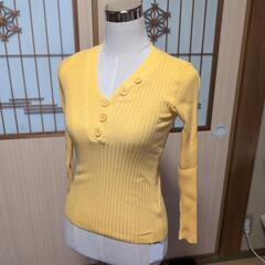新品 イエローリブニット長袖Tシャツ