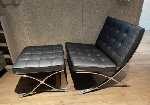 バルセロナチェア&オットマンセット美品家具インテリアファニチャー建築ミース